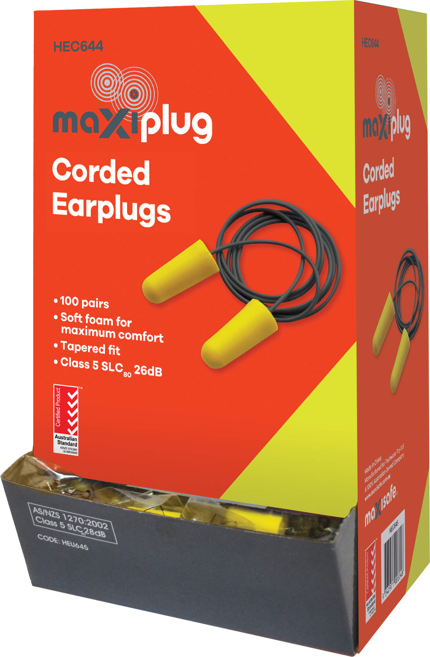 HEC644 MaxiPlug Earplug Corded 100 Pair – Box