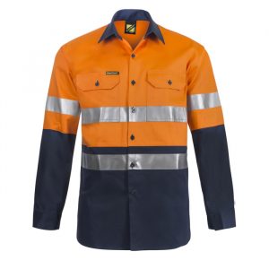 WS6030 Lightweight Hi Vis Two Tone Long Sleeve Cotton Drill Shirt with CSR Tape NO1