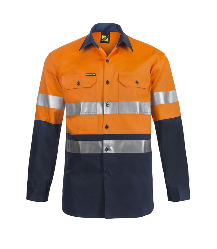 WS6030 Lightweight Hi Vis Two Tone Long Sleeve Cotton Drill Shirt with CSR Tape NO1
