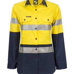 WSL501 Ladies Hi Vis Two Tone Long Sleeve Cotton Drill Shirt With CSR Tape NY1