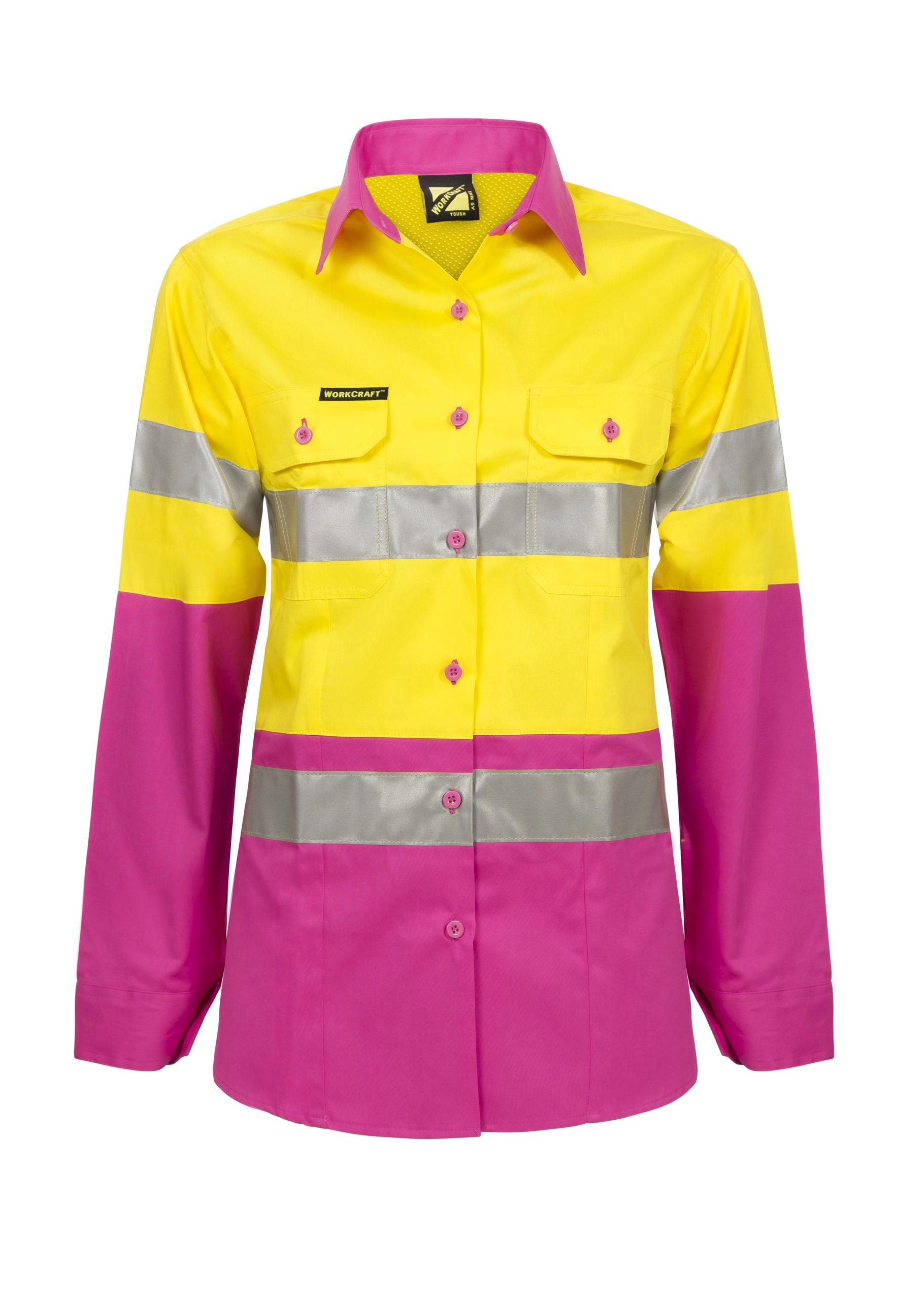 WSL501 Ladies Hi Vis Two Tone Long Sleeve Cotton Drill Shirt With CSR Tape PY1