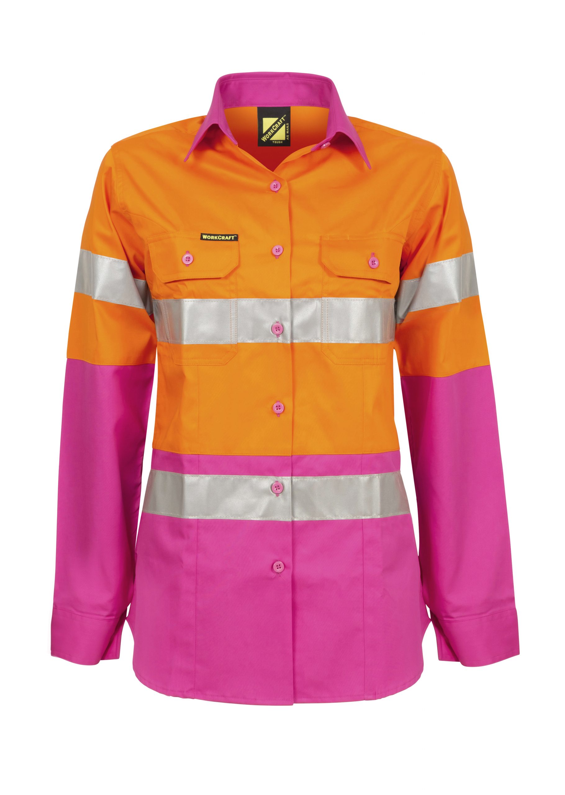 WSL501 Ladies Hi Vis Two Tone Long Sleeve Cotton Drill Shirt With CSR Tape PO1