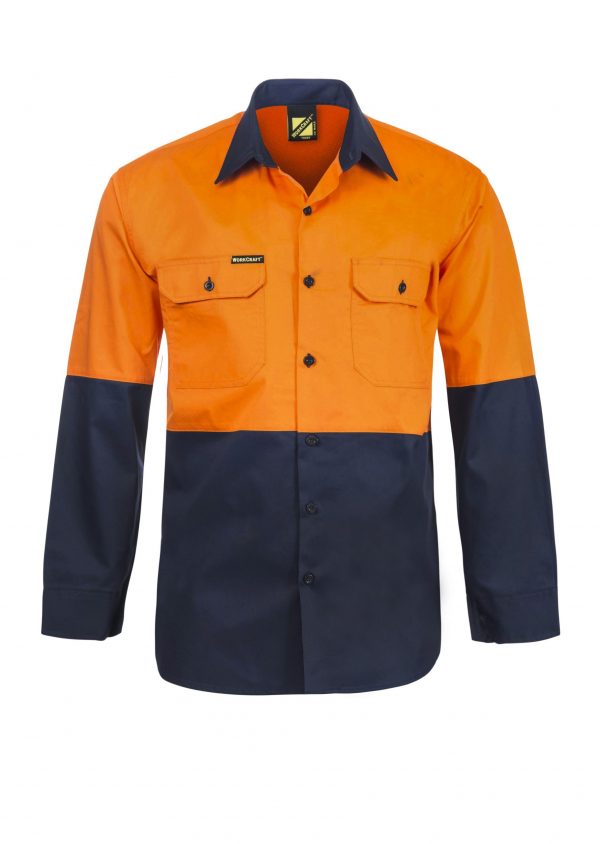 WS4247 Lightweight Hi Vis Two Tone Long Sleeve Vented Cotton Drill Shirt NO1