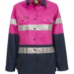 WSL503 Ladies Lightweight Hi Vis Two Tone Long Sleeve Vented Cotton Drill Shirt with CSR Reflective Tape PN1