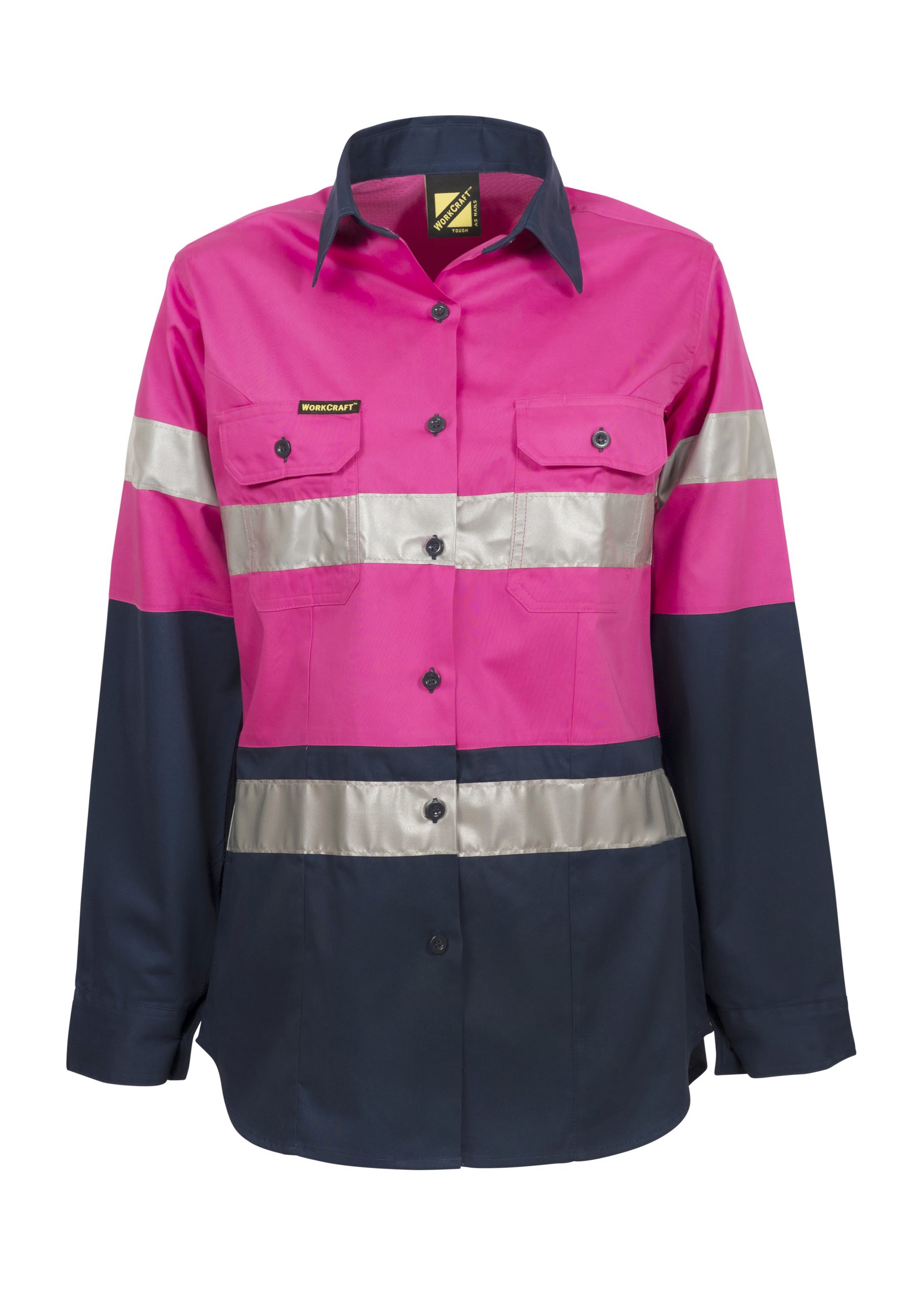 WSL503 Ladies Lightweight Hi Vis Two Tone Long Sleeve Vented Cotton Drill Shirt with CSR Reflective Tape PN1
