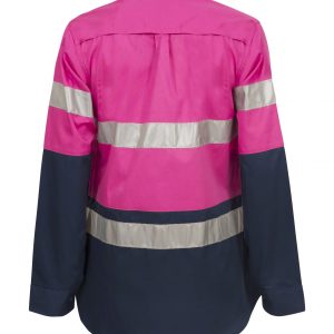 WSL503 Ladies Lightweight Hi Vis Two Tone Long Sleeve Vented Cotton Drill Shirt with CSR Reflective Tape PN2