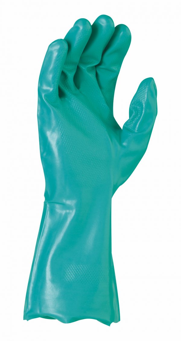GNF127 - Maxisafe Green Nitrile Chemical Glove – 33cm Front