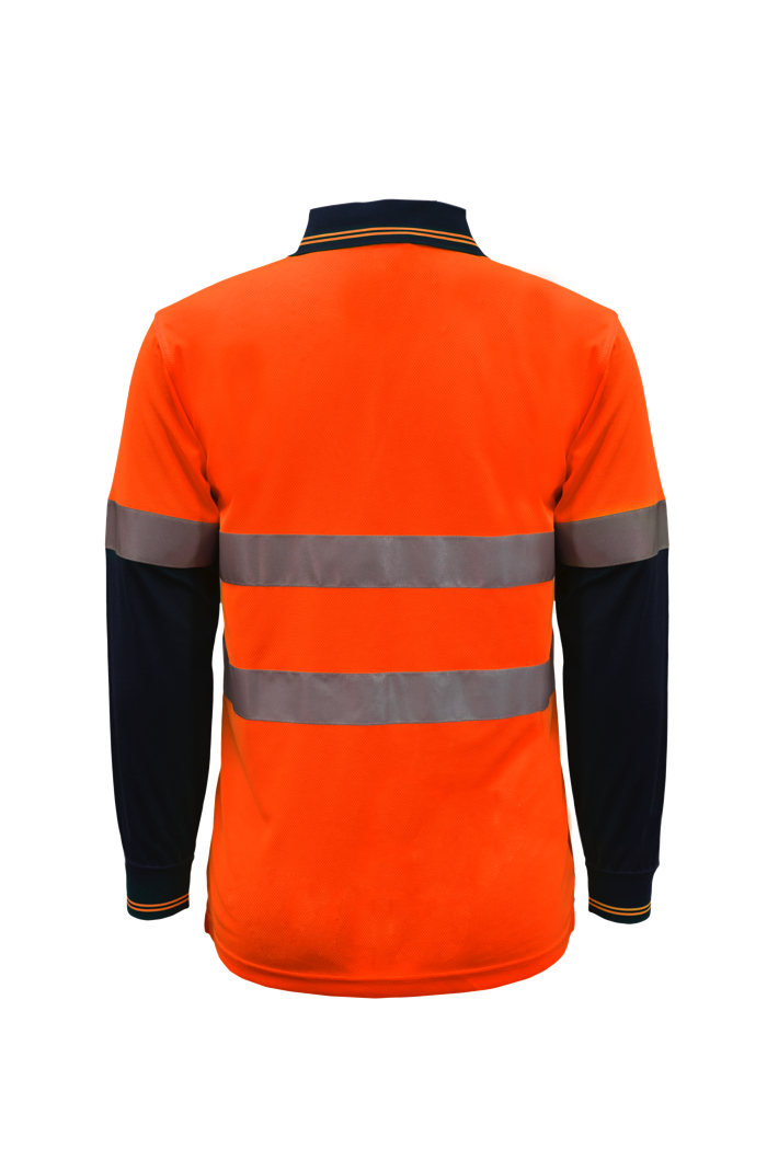 WSP409 HI VIS TWO TONE LONG SLEEVE MICROMESH POLO WITH POCKET AND CSR REFLECTIVE TAPE NO2