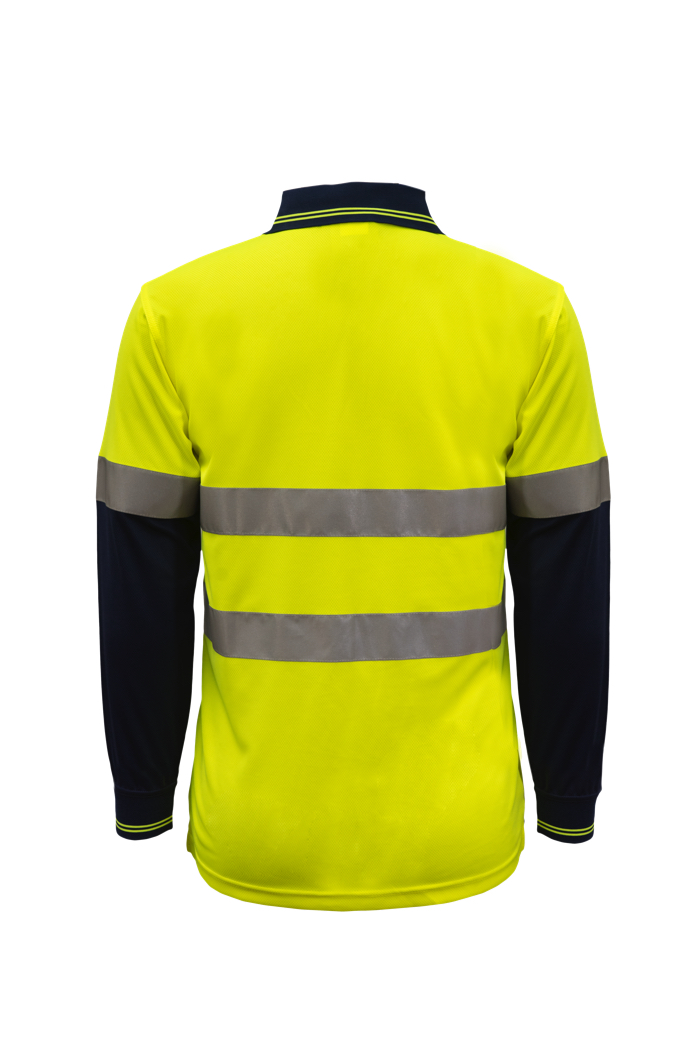 WSP409 HI VIS TWO TONE LONG SLEEVE MICROMESH POLO WITH POCKET AND CSR REFLECTIVE TAPE NY2