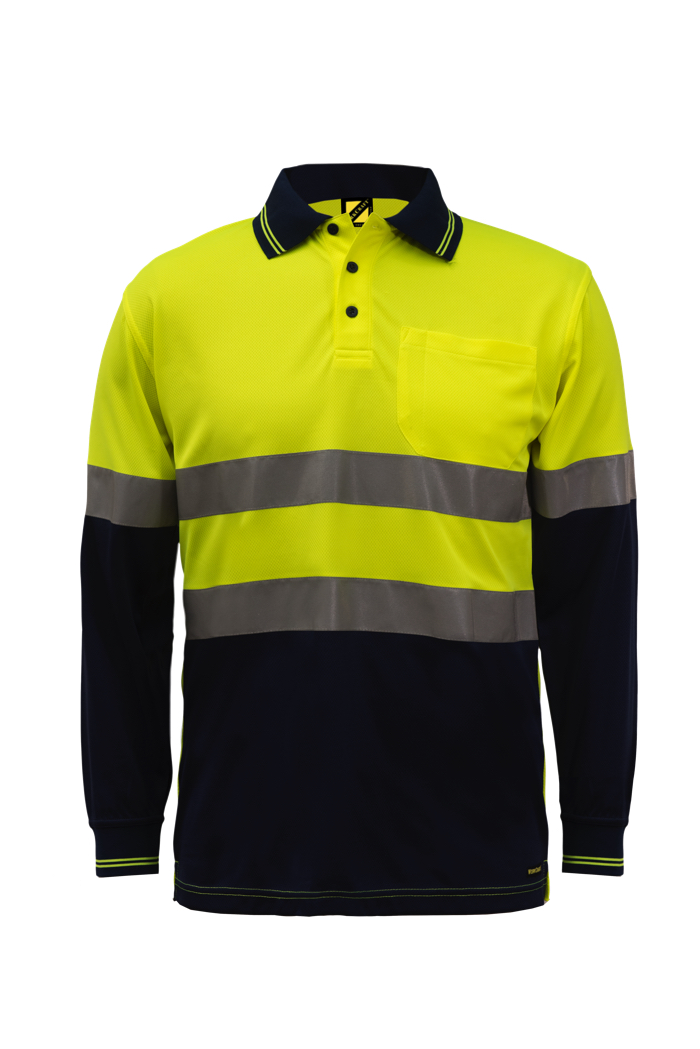 WSP409 HI VIS TWO TONE LONG SLEEVE MICROMESH POLO WITH POCKET AND CSR REFLECTIVE TAPE NY1