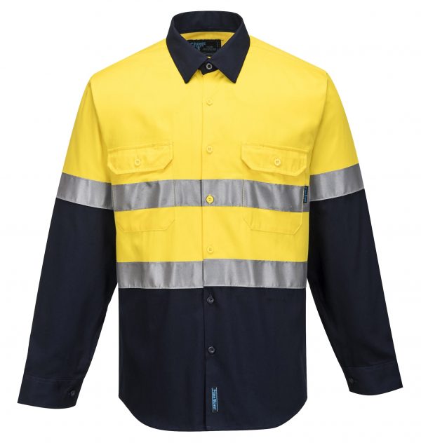 MA101 - Hi-Vis Two Tone Regular Weight Long Sleeve Shirt with Tape Y1