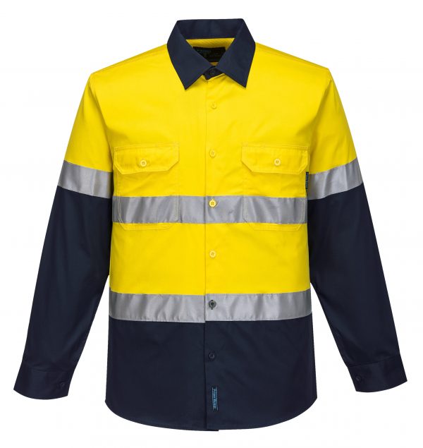 MA801 - Hi-Vis Two Tone Cotton Lightweight Long Sleeve Shirt with Tape NVY1