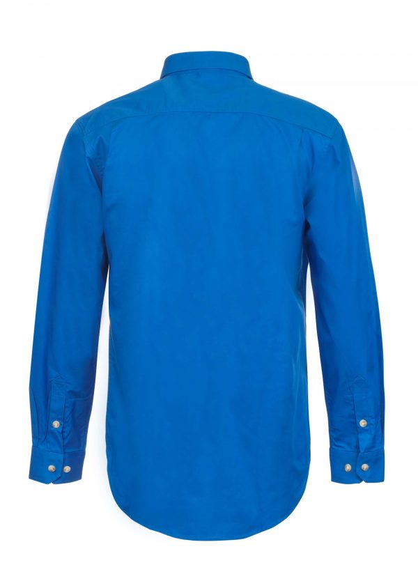 WS3029 Half Placket Cotton Shirt Long Sleeve Cobalt Blue Back