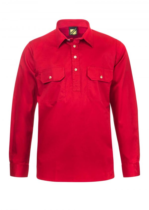 WS3029 Half Placket Cotton Shirt Long Sleeve Crimson Red