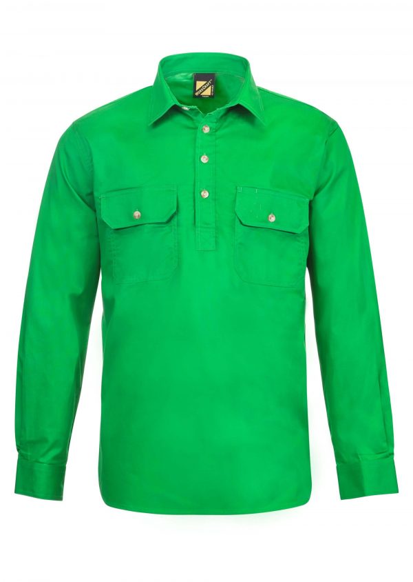WS3029 Half Placket Cotton Shirt Long Sleeve Electric Green